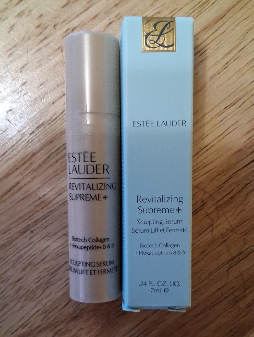 Estee Lauder Revitalizing Supreme+ Sculpting Serum in Pale Gold and Light Blue